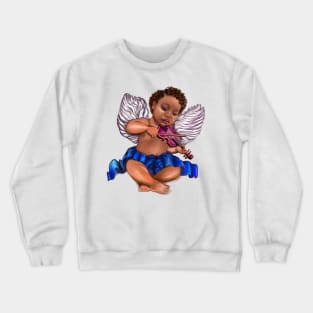 Black Angel playing the violin - Sun kissed curly haired Baby cherub angel classical art Crewneck Sweatshirt